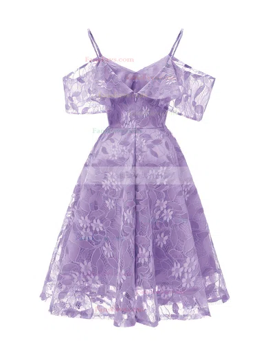 A-line Off-the-shoulder Lace Tea-length Short Prom Dresses #Favs020020111277