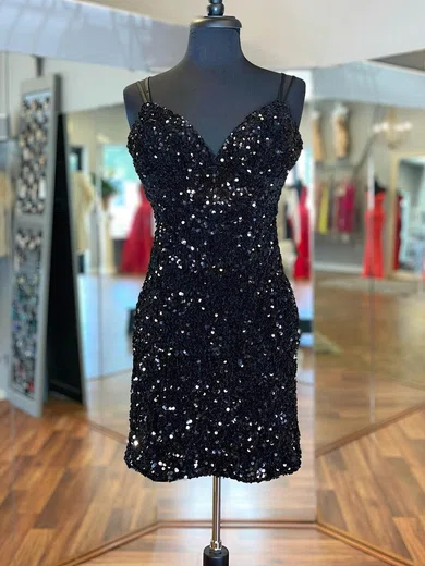 Sheath/Column V-neck Sequined Short/Mini Short Prom Dresses #Favs020020109890