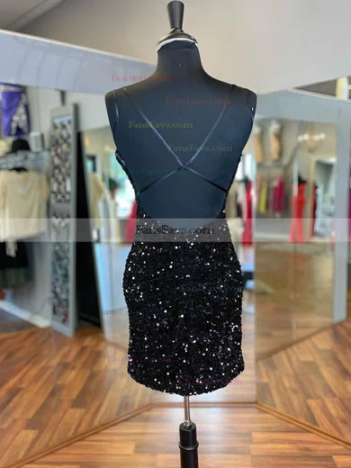 Sheath/Column V-neck Sequined Short/Mini Short Prom Dresses #Favs020020109890