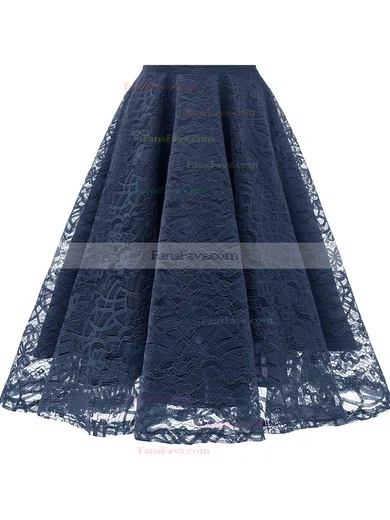 A-line V-neck Lace Tea-length Short Prom Dresses With Ruffles #Favs020020111278