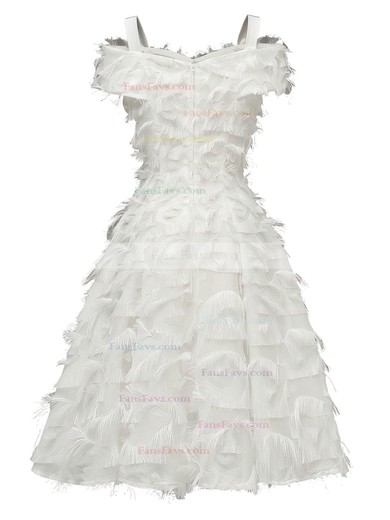 A-line Off-the-shoulder Tulle Tea-length Short Prom Dresses With Feathers / Fur #Favs020020111279