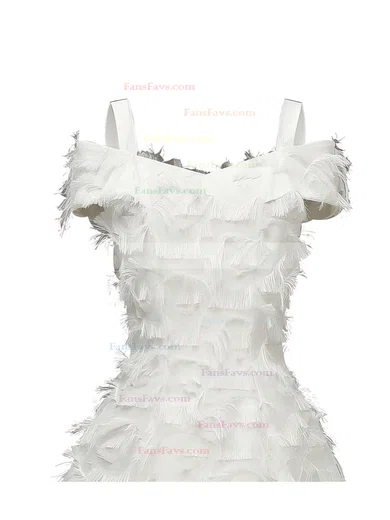 A-line Off-the-shoulder Tulle Tea-length Short Prom Dresses With Feathers / Fur #Favs020020111279