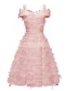 A-line Off-the-shoulder Tulle Tea-length Short Prom Dresses With Feathers / Fur #Favs020020111279