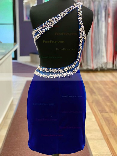 Sheath/Column One Shoulder Velvet Short/Mini Short Prom Dresses With Crystal Detailing #Favs020020110652