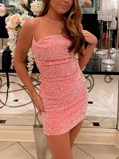 Sheath/Column Square Neckline Sequined Short/Mini Short Prom Dresses #Favs020020109892