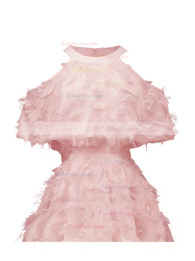 A-line Scoop Neck Tulle Tea-length Short Prom Dresses With Feathers / Fur #Favs020020111280