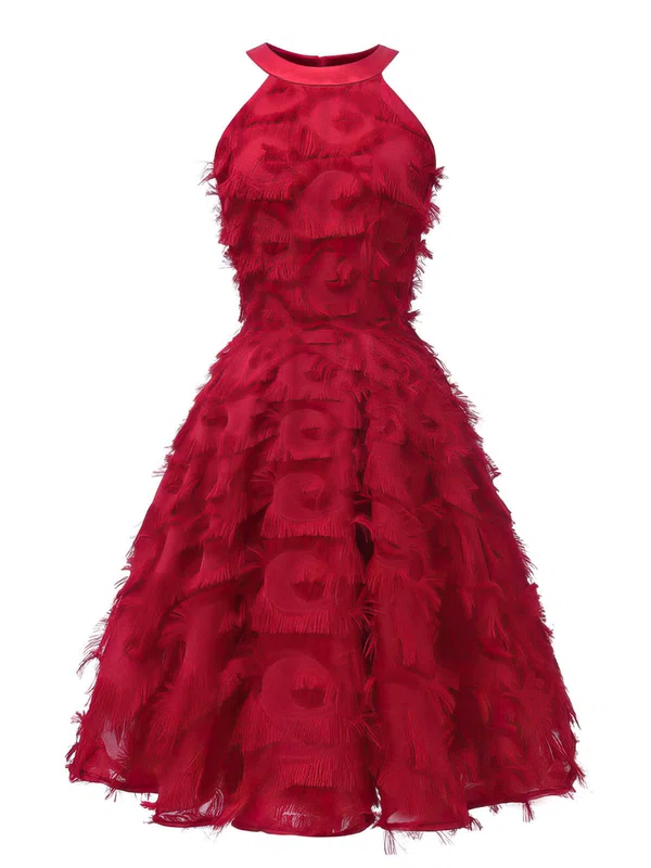 A-line Scoop Neck Tulle Tea-length Short Prom Dresses #Favs020020111281