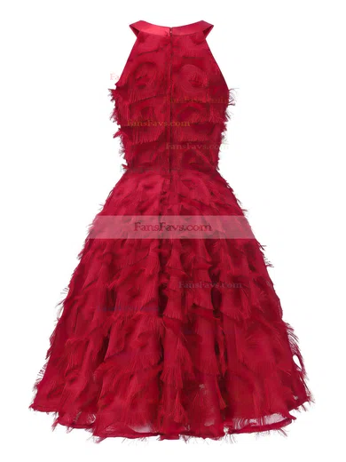 A-line Scoop Neck Tulle Tea-length Short Prom Dresses #Favs020020111281