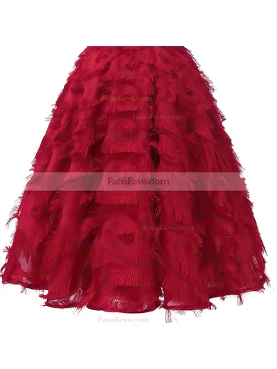 A-line Scoop Neck Tulle Tea-length Short Prom Dresses #Favs020020111281