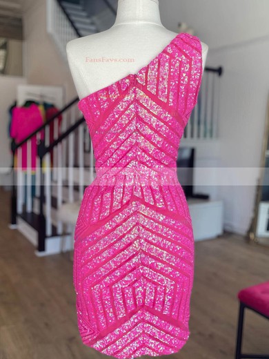 Sheath/Column One Shoulder Sequined Short/Mini Short Prom Dresses #Favs020020109895