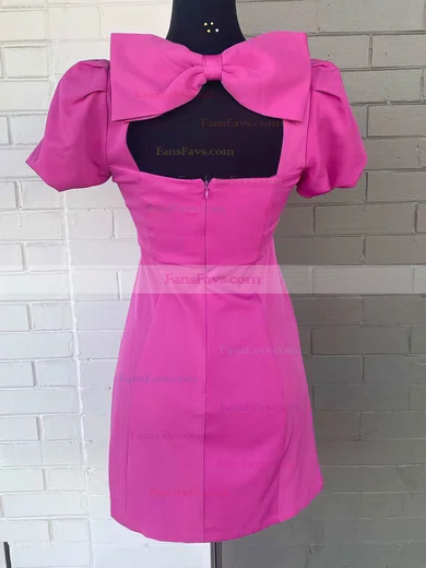 Sheath/Column Scoop Neck Satin Short/Mini Short Prom Dresses With Bow #Favs020020110656