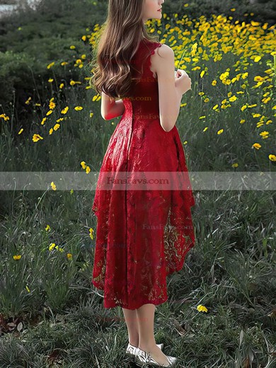 A-line Scoop Neck Lace Asymmetrical Short Prom Dresses #Favs020020111282