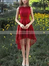 A-line Scoop Neck Lace Asymmetrical Short Prom Dresses #Favs020020111282