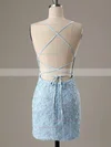 Sheath/Column Scoop Neck Lace Tulle Short/Mini Appliques Lace Short Prom Dresses #Favs020020108975