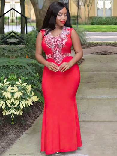 Sheath/Column Scoop Neck Jersey Floor-length Appliques Lace prom dress #Favs020105971