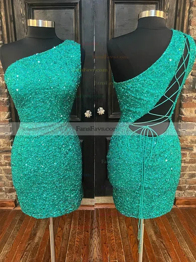 Sheath/Column One Shoulder Sequined Short/Mini Short Prom Dresses #Favs020020109898