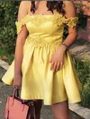 A-line Off-the-shoulder Satin Short/Mini Short Prom Dresses With Lace #Favs020020111286