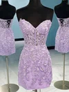 Sheath/Column V-neck Tulle Short/Mini Short Prom Dresses With Lace #Favs020020109899