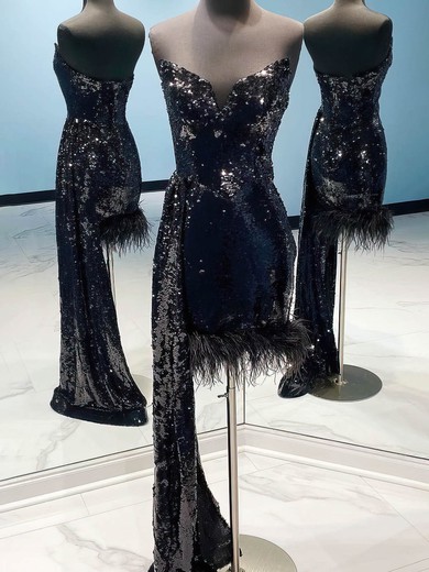 Sheath/Column Strapless Sequined Short/Mini Short Prom Dresses With Feathers / Fur #Favs020020110660