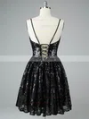 A-line V-neck Tulle Sequined Short/Mini Short Prom Dresses #Favs020020108978