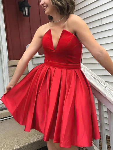 A-line V-neck Satin Short/Mini Short Prom Dresses #Favs020020111288