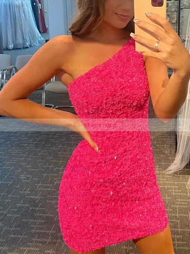 Sheath/Column One Shoulder Sequined Short/Mini Short Prom Dresses #Favs020020109900