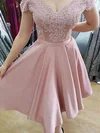 A-line Off-the-shoulder Silk-like Satin Knee-length Short Prom Dresses With Lace #Favs020020111290