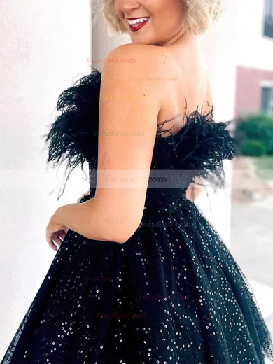 A-line Strapless Sequined Short/Mini Short Prom Dresses With Feathers / Fur #Favs020020109902