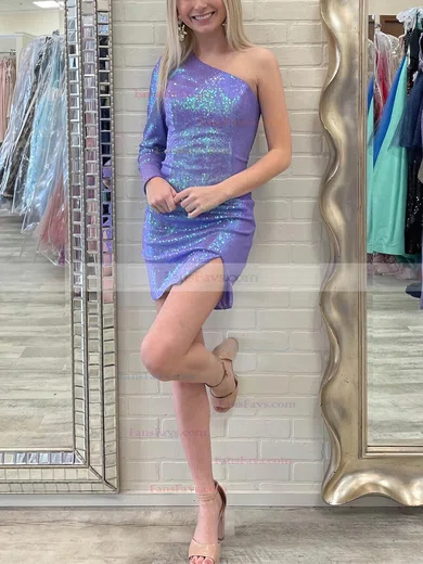 Sheath/Column One Shoulder Sequined Short/Mini Short Prom Dresses With Split Front #Favs020020109903
