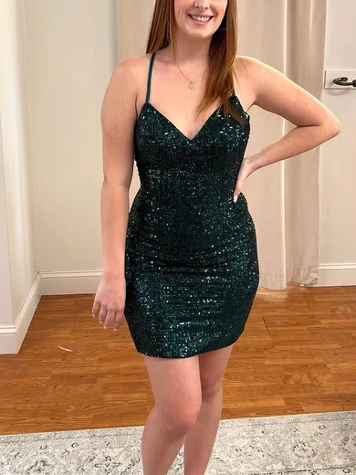 Sheath/Column V-neck Sequined Short/Mini Short Prom Dresses #Favs020020109905