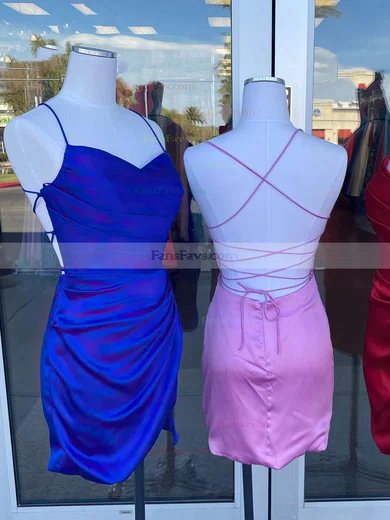 Sheath/Column V-neck Silk-like Satin Short/Mini Short Prom Dresses With Split Front #Favs020020109907