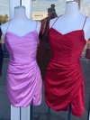 Sheath/Column V-neck Silk-like Satin Short/Mini Short Prom Dresses With Split Front #Favs020020109907