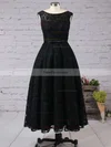 A-line Scoop Neck Lace Tea-length Sashes / Ribbons Short Prom Dresses #Favs020102877