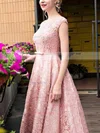 A-line Scoop Neck Lace Tea-length Sashes / Ribbons Short Prom Dresses #Favs020102877