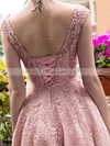 A-line Scoop Neck Lace Tea-length Sashes / Ribbons Short Prom Dresses #Favs020102877