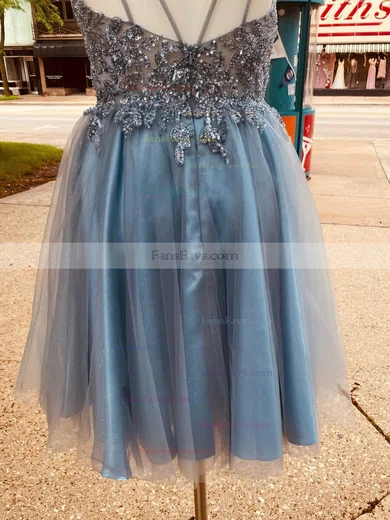 A-line V-neck Tulle Short/Mini Short Prom Dresses With Lace #Favs020020109909