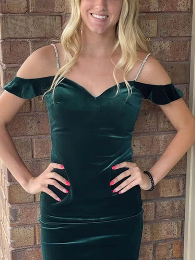 Sheath/Column Off-the-shoulder Velvet Short/Mini Short Prom Dresses With Crystal Detailing #Favs020020110671