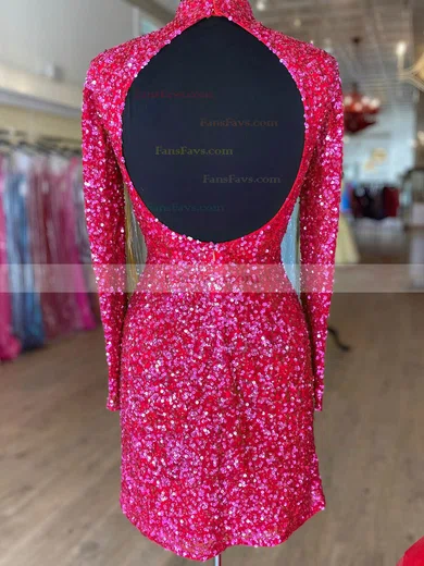 Sheath/Column High Neck Sequined Short/Mini Short Prom Dresses #Favs020020109911