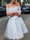 A-line Off-the-shoulder Tulle Knee-length Short Prom Dresses With Lace #Favs020020111301