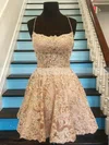 A-line Scoop Neck Lace Tulle Short/Mini Appliques Lace Short Prom Dresses #Favs020020108992