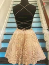 A-line Scoop Neck Lace Tulle Short/Mini Appliques Lace Short Prom Dresses #Favs020020108992