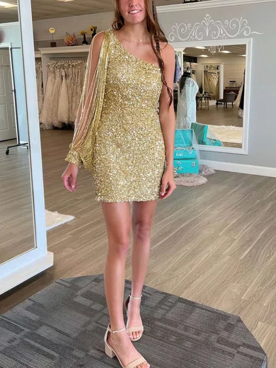 Sheath/Column One Shoulder Sequined Short/Mini Short Prom Dresses #Favs020020110675
