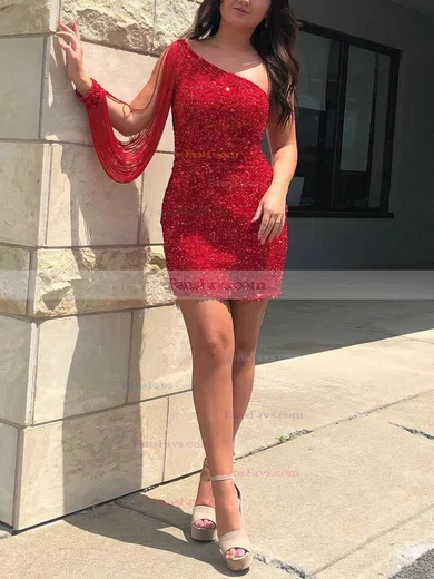 Sheath/Column One Shoulder Sequined Short/Mini Short Prom Dresses #Favs020020110675