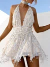 A-line V-neck Tulle Short/Mini Bow Short Prom Dresses #Favs020020108995