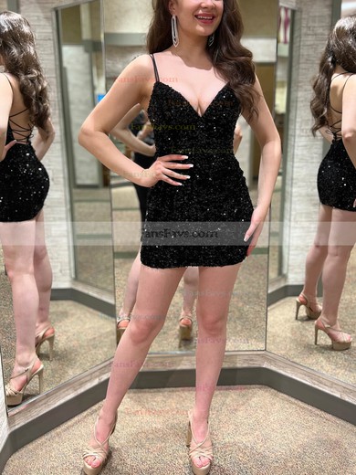 Sheath/Column V-neck Sequined Short/Mini Short Prom Dresses #Favs020020109916
