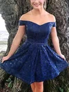 A-line Off-the-shoulder Lace Short/Mini Short Prom Dresses With Sashes / Ribbons #Favs020020111308