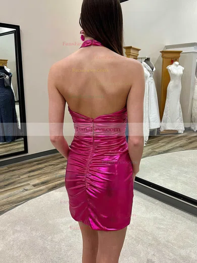 Sheath/Column V-neck Shimmer Crepe Short/Mini Short Prom Dresses With Ruffles #Favs020020110680