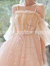 A-line Off-the-shoulder Tulle Knee-length Flower(s) Short Prom Dresses #Favs020020108997
