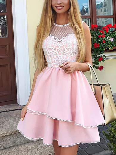 A-line Scoop Neck Stretch Crepe Knee-length Short Prom Dresses With Beading #Favs020020111311