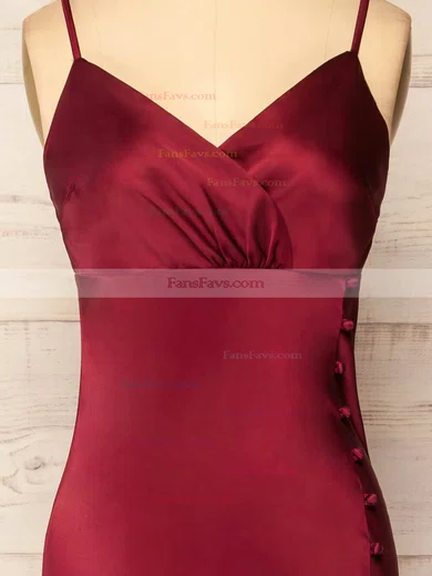 Sheath/Column V-neck Silk-like Satin Ankle-length Short Prom Dresses With Buttons #Favs020020109920